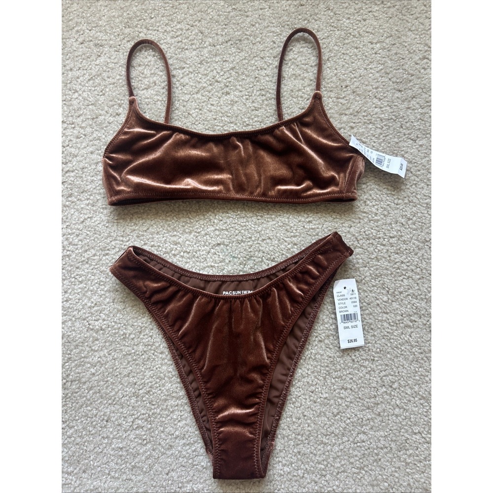 PacSun Eco Brown Velvet California Scoop High-Cut Bikini Set | S | NWT 🤎✨ - Picture 2 of 8